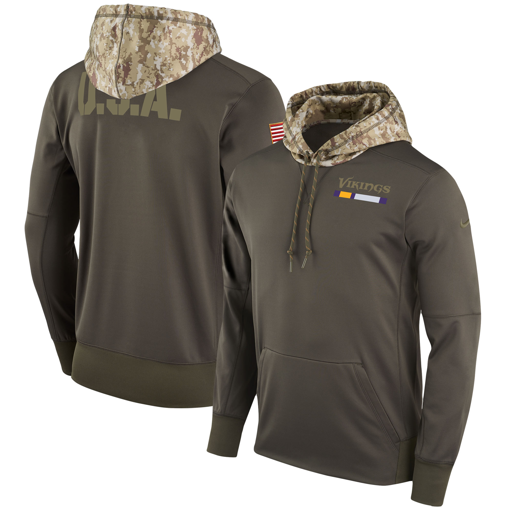 Men NFL Minnesota Vikings  Nike Olive Salute To Service Hoodie Green